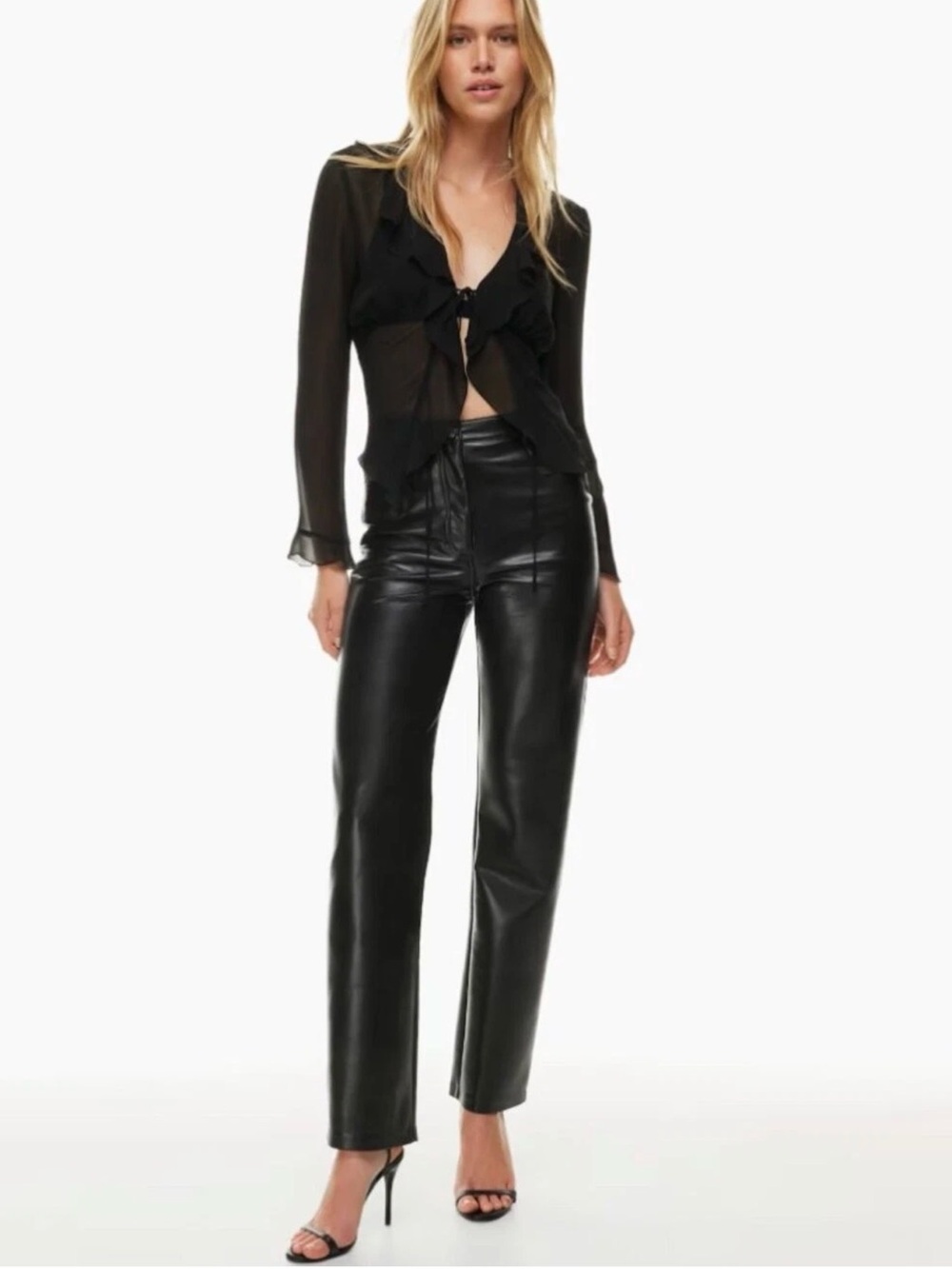 Aritzia Wilfred Melina Faux Leather Pants Black Size 00 High Rise Straight Leg